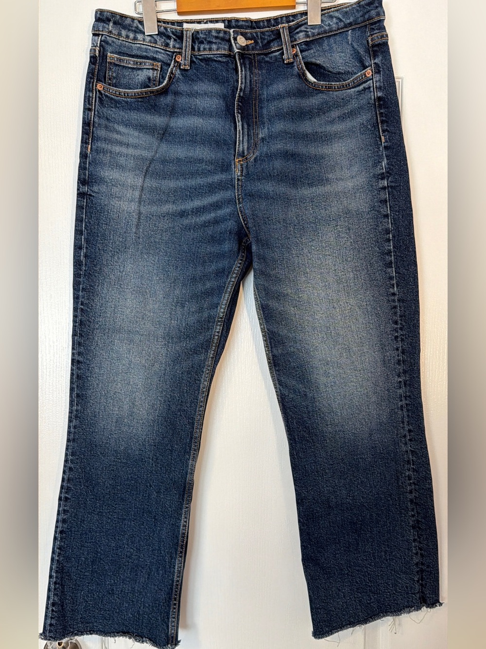 ZARA High Rise Raw Hem Straight Leg Ankle Jeans Dark Wash Size 14